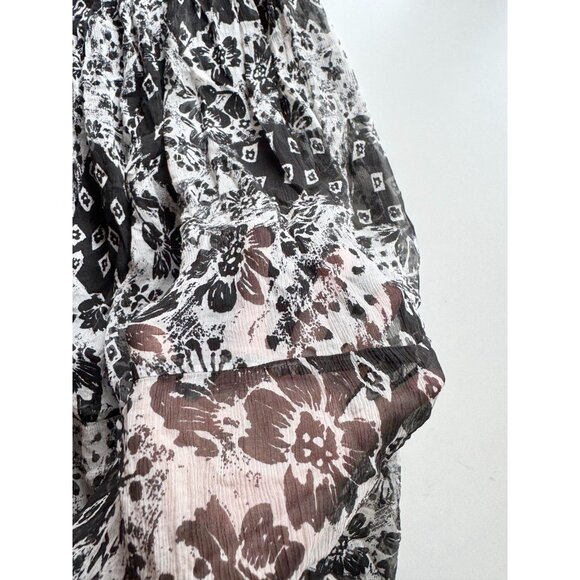 MASSIMO DUTTI Black White Floral Silk Crepe A-Line Midi Dress, Size 6 - Picture 12 of 16